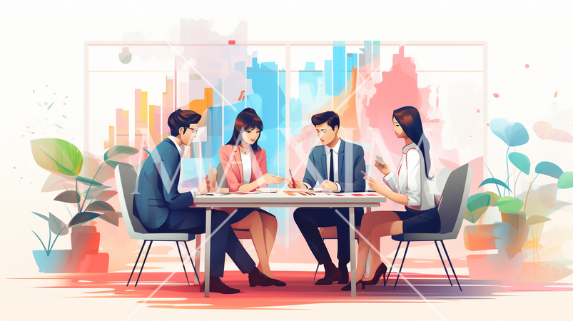 課や部のチーム会議を開いている様子