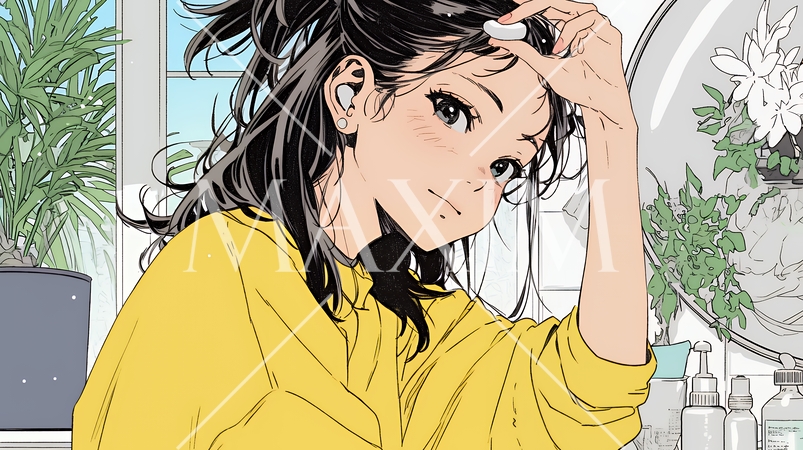 スキンケアを念入りに行う若い女性