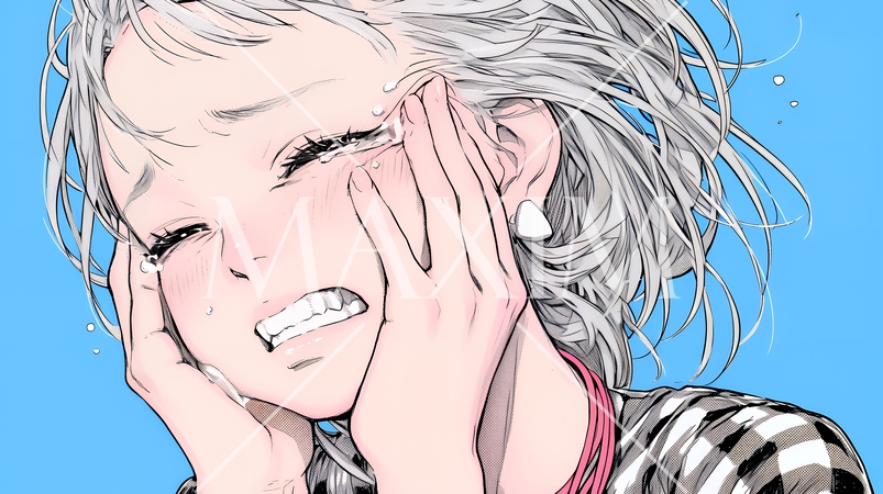 歯痛で頬を押さえている女性