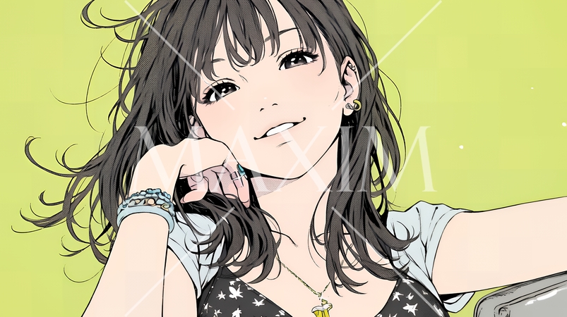 お茶目な（生意気な表情をした遊び心のある）若い女性