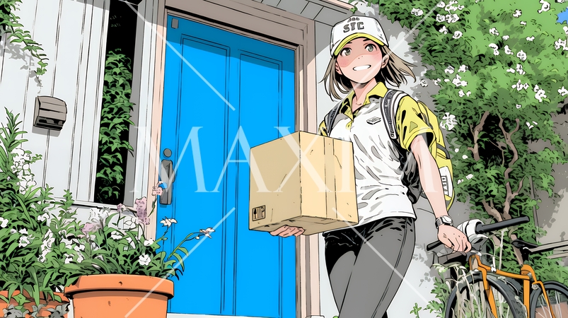 若い女性の宅配配達員（ドライバー）