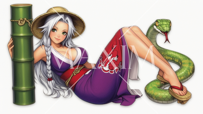 蛇と戯れる若い女性