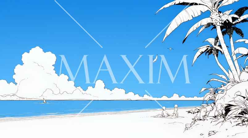 夏のビーチの風景（シンプルな色使い）