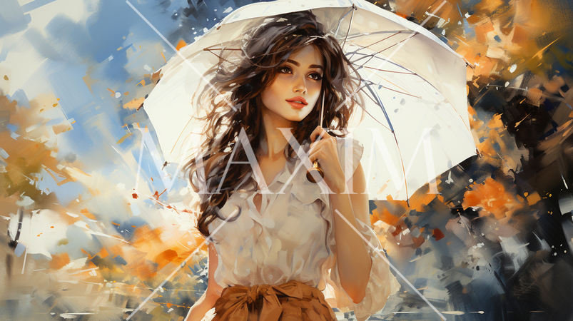 夏の青空の下で日傘を差して散歩している女性