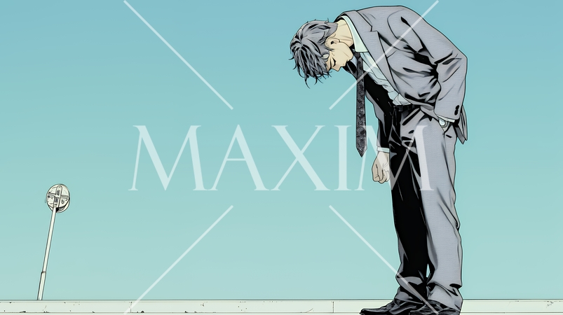 ミスやトラブルを反省してうなだれるビジネスマン｜落ち込む会社員のビジネスイメージイラスト