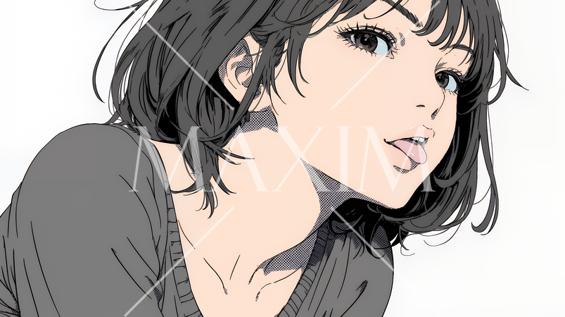 舌をちょっと出して（てへぺろ風）おどけている若い女性