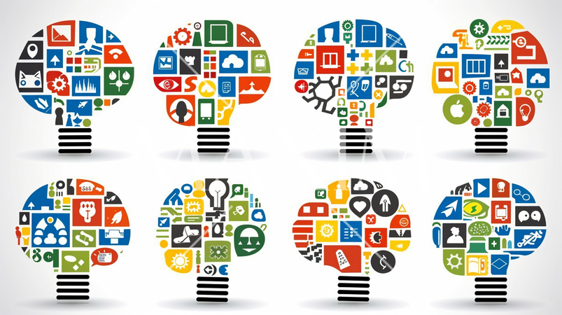 AIのイメージ。もしくは人それぞれ考え方や記憶が違うことを脳のような電球の模様の違いで表現