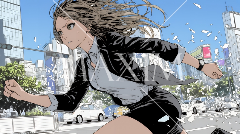 遅刻しそうで猛ダッシュをしている若い女性