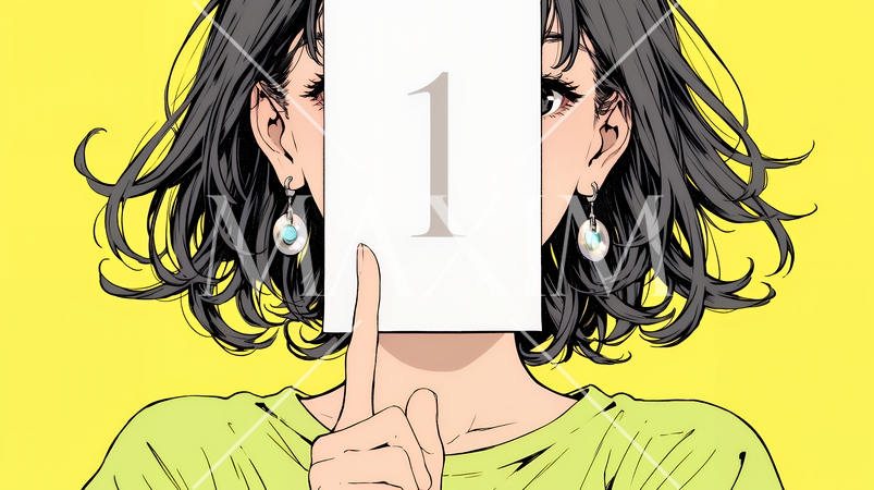 数字の「1」を掲げている若い女性