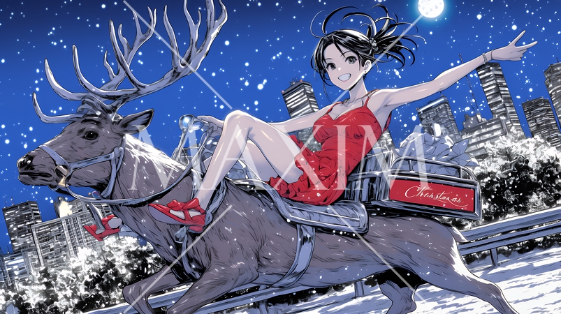 若い女性のサンタクロースが暴走している