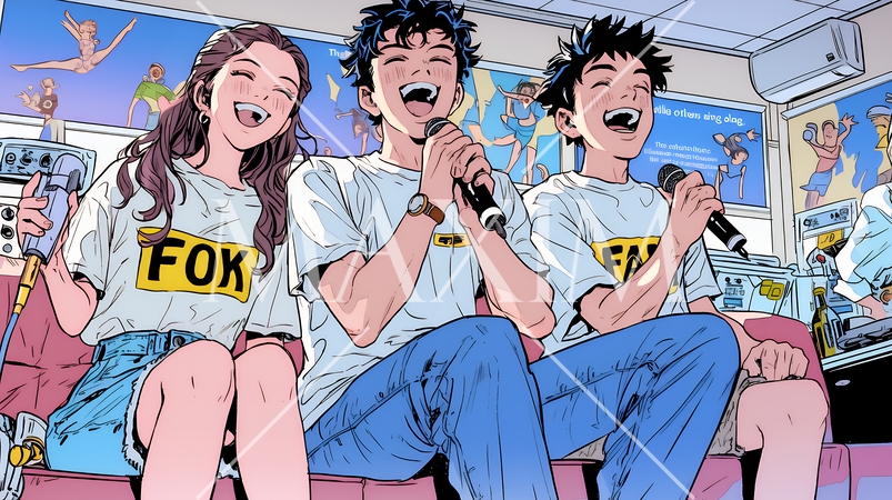 カラオケに興じている若者たち