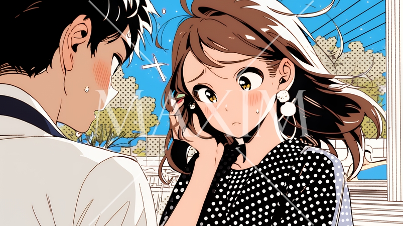 恥ずかしがって顔を赤らめている女性（異性を意識して？）