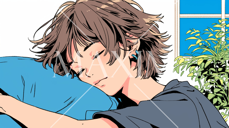 暑い夏の午後、寝落ちした若い女性