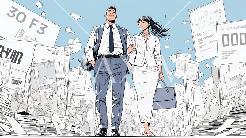 ワーク・ライフ・バランス：ビジネスパーソンが仕事と家庭のバランスをとっている