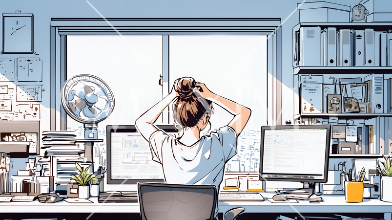 仕事の合間にストレッチ（伸び）をする女性