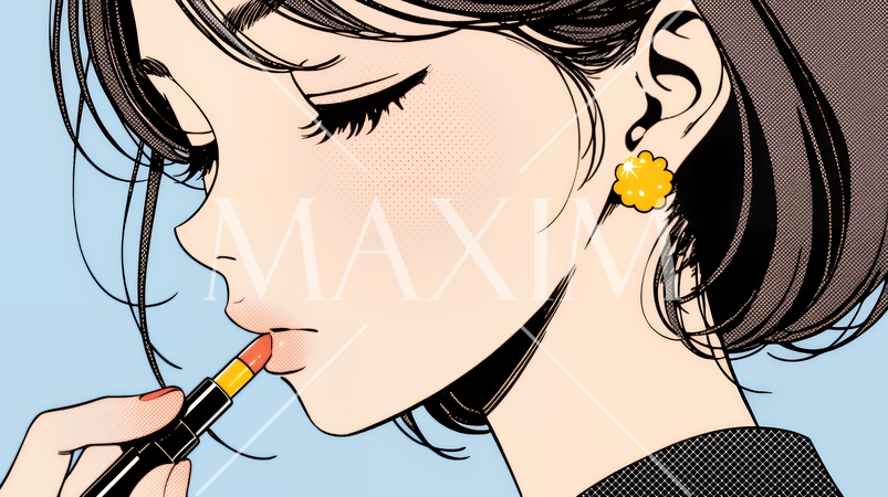 化粧をしている（口紅をつけている）若い女性