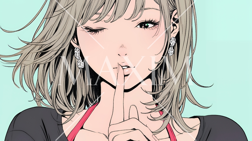 指を唇に当てて「シーShh」というジェスチャーをしている女性