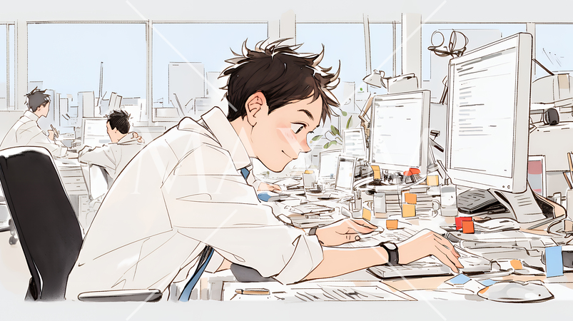 綿密なビジネス戦略を練っている男性（シンプルな色使い）