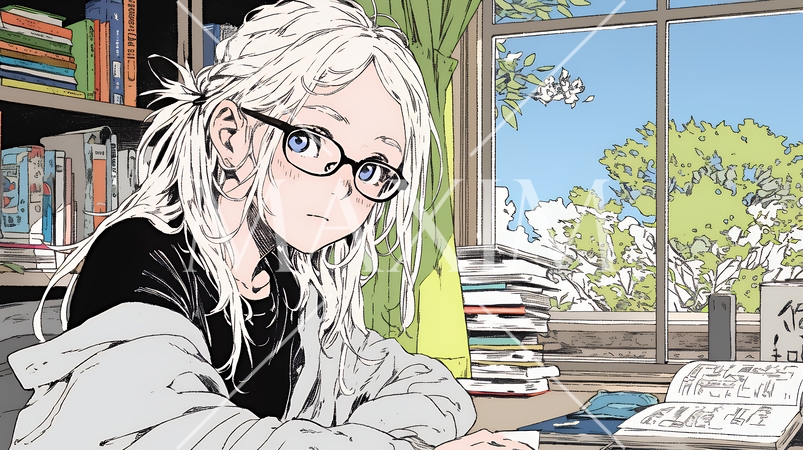 メガネっ娘：いつも勉強や読書やデスクワークをしている