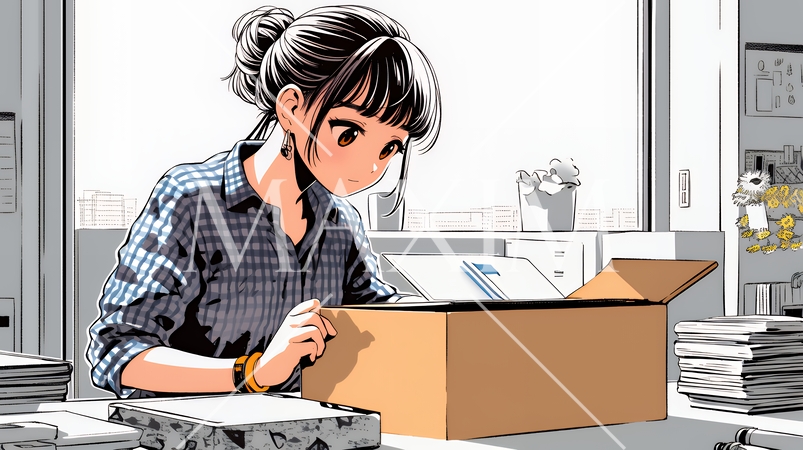 引っ越しの荷造り・荷解きをしている若い女性