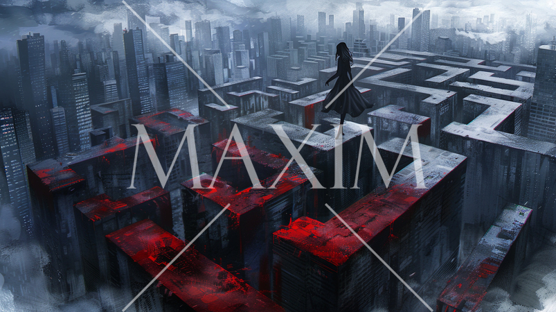 紆余曲折：夢の中で迷路のようなビルの屋上を渡り歩く女性