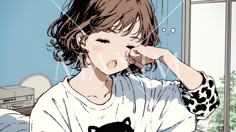 あくびをしている若い女性