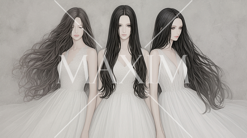 白いドレスのロングヘアの女性たち