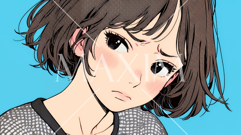 疑問や心配事、不快感、不満などを感じを感じて眉を潜めている若い女性