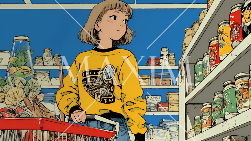 スーパーマーケットで買い物をしている女性