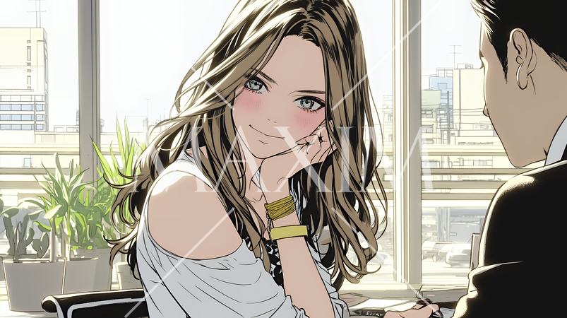 会議で発表している男性に魅了され、新しい恋の予感を抱いた若い女性