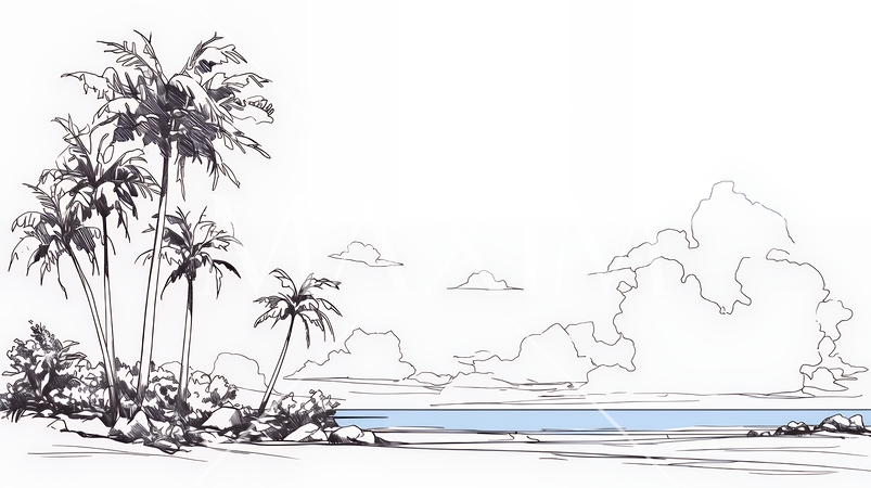 夏のビーチの風景（シンプルな色使い）