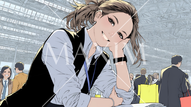 ビジネスフェアに参加しているビジネスウーマン