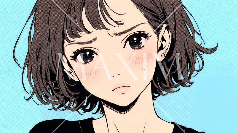 疑問や心配事、不快感、不満などを感じを感じて眉を潜めている若い女性