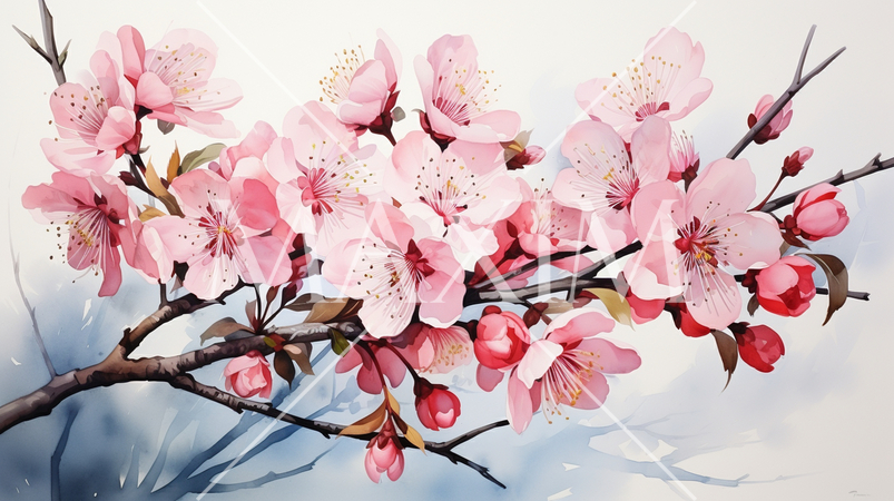 桃の花の水彩画