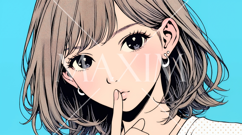 指を唇に当てて「シーShh」というジェスチャーをしている女性