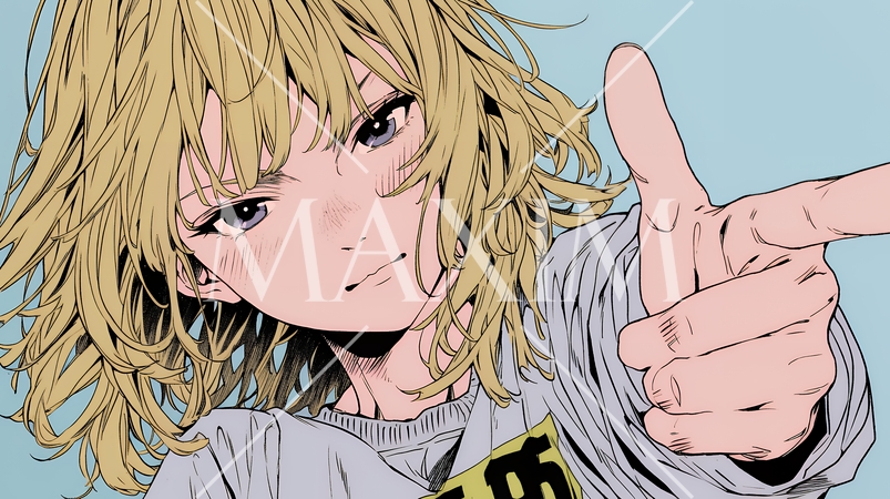 フィンガーガン（指でっぽう）を構えている若い女性