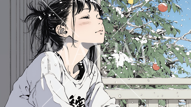 朝、カーテンを開けて天気を確認する若い女性