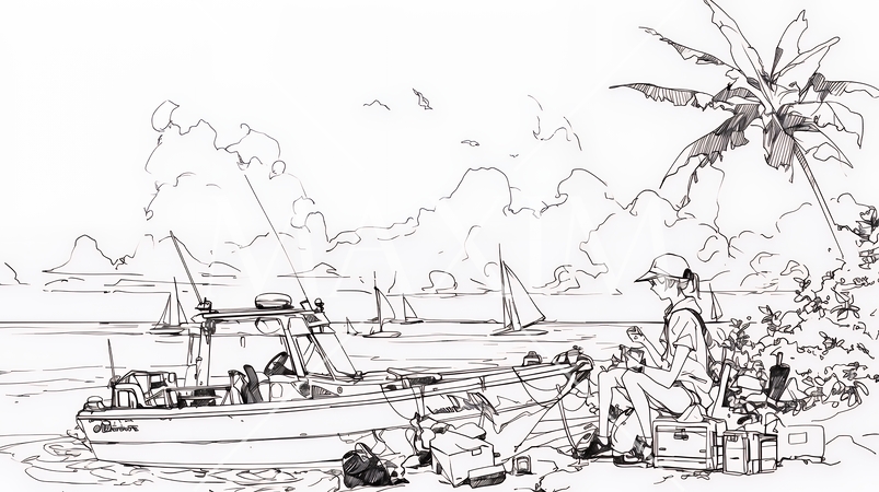 夏のビーチの風景（シンプルな色使い）