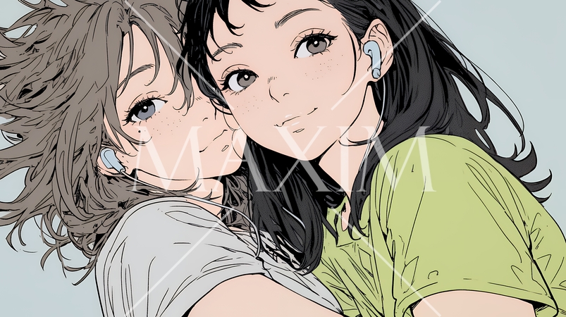 スマホで自撮りしている若い女友達