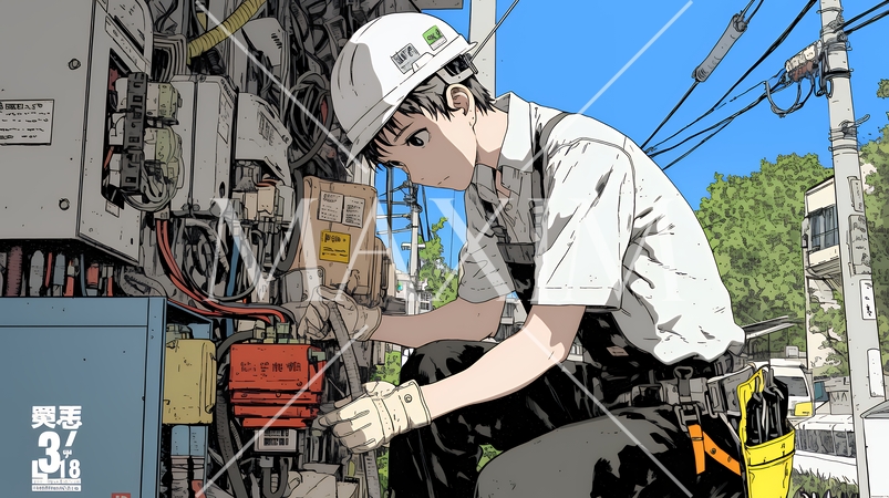 配線工事をしている男性作業員