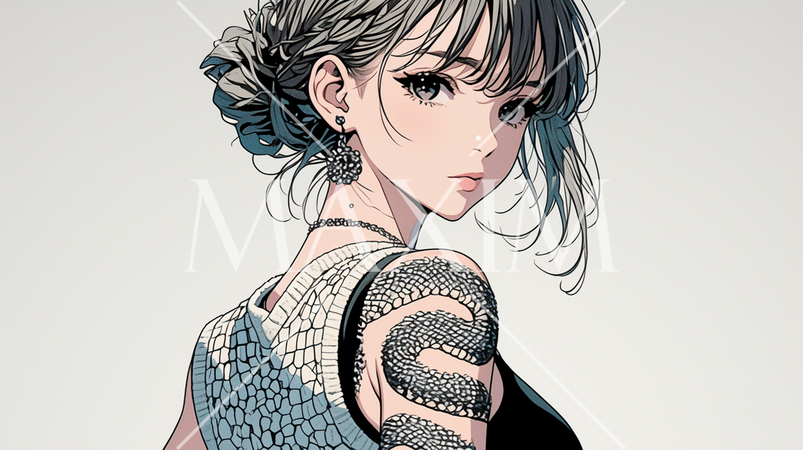 ヘビ柄の刺青を背中に入れた若い女性