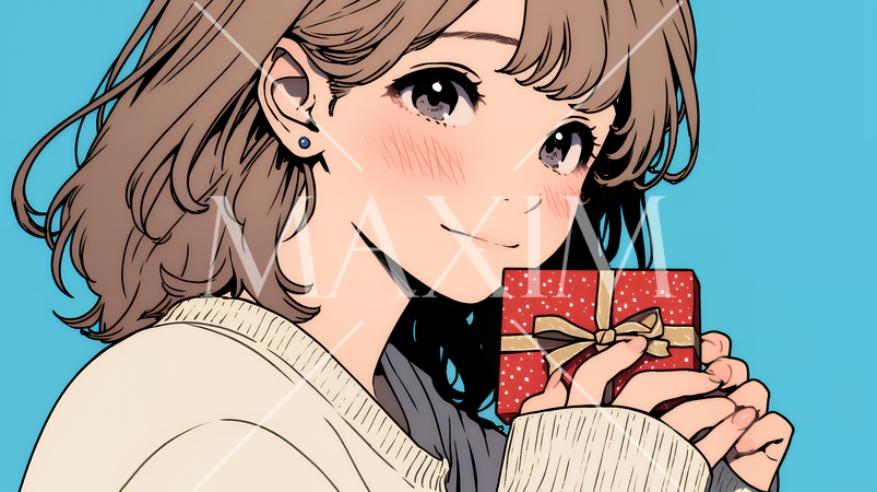 バレンタインディのチョコを男性に渡そうとしている若い女性