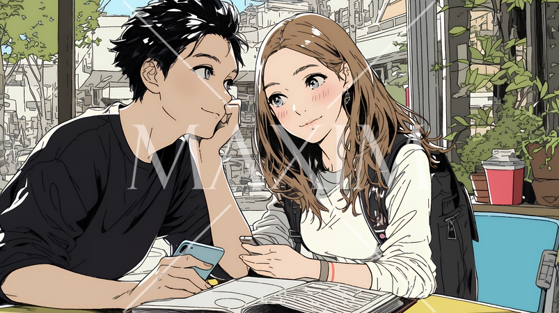 仲良く二人で旅行の計画を立てている若いカップル