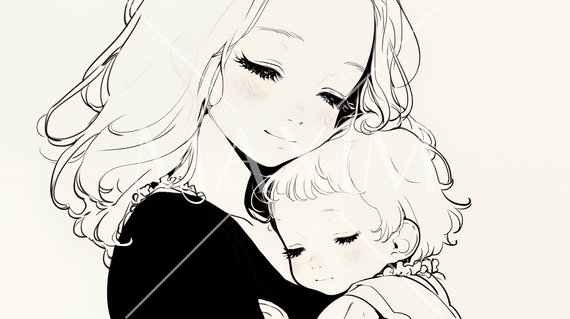 赤ん坊と母親（シンプルな色使い）