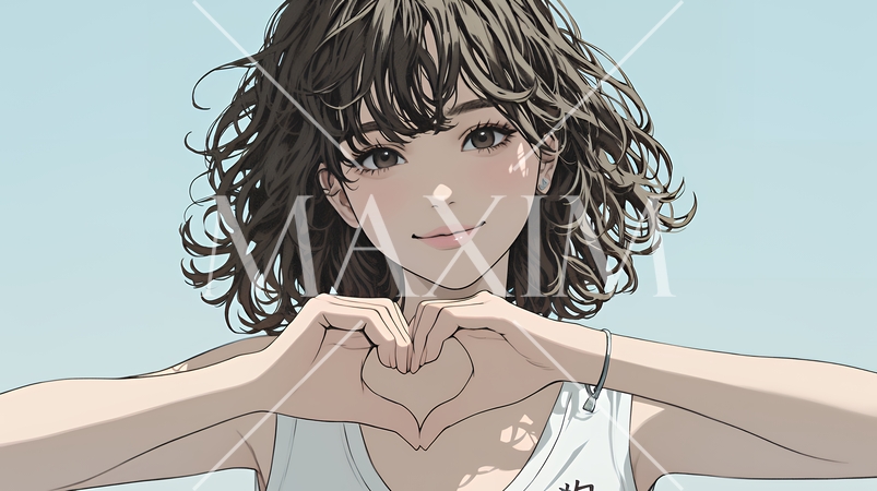 ハートマークを手で作り愛情表現をしている若い女性