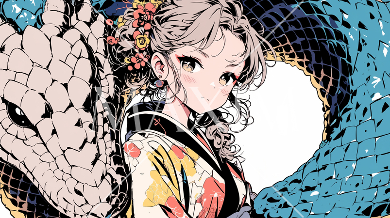 大蛇：若い女性とお友達