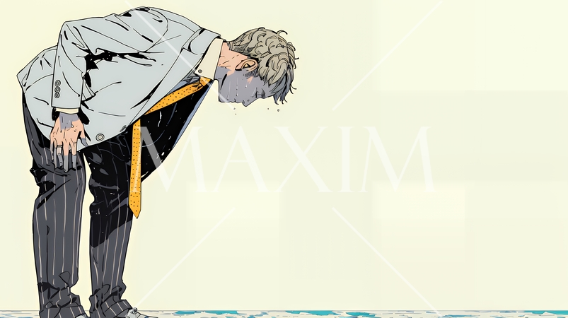 ミスやトラブルを反省してうなだれるビジネスマン｜落ち込む会社員のビジネスイメージイラスト