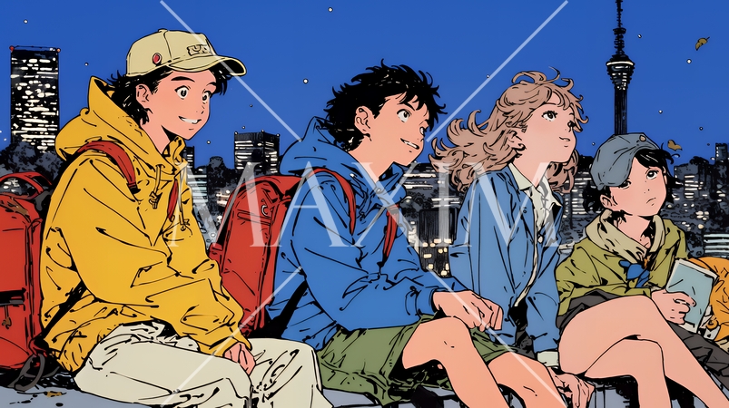 夜の街でたむろっているティーンエージャーたち