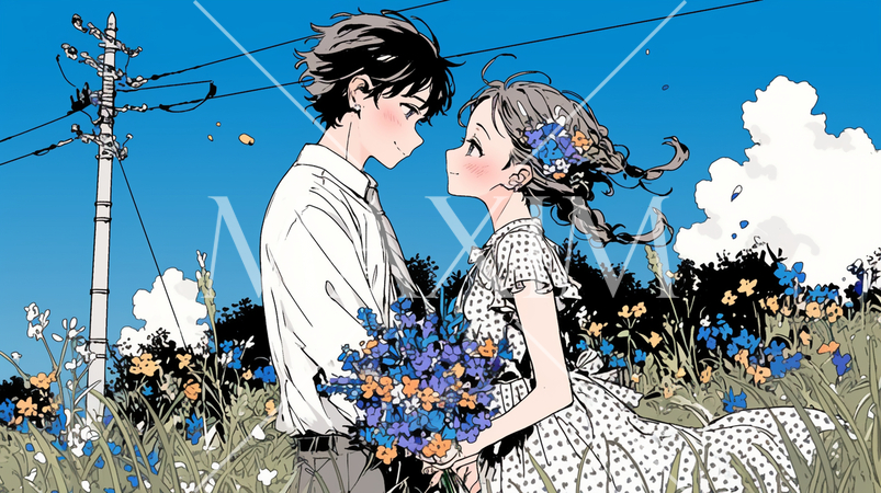 そよ風の中、デートをしている初々しい若い男女の恋人たち