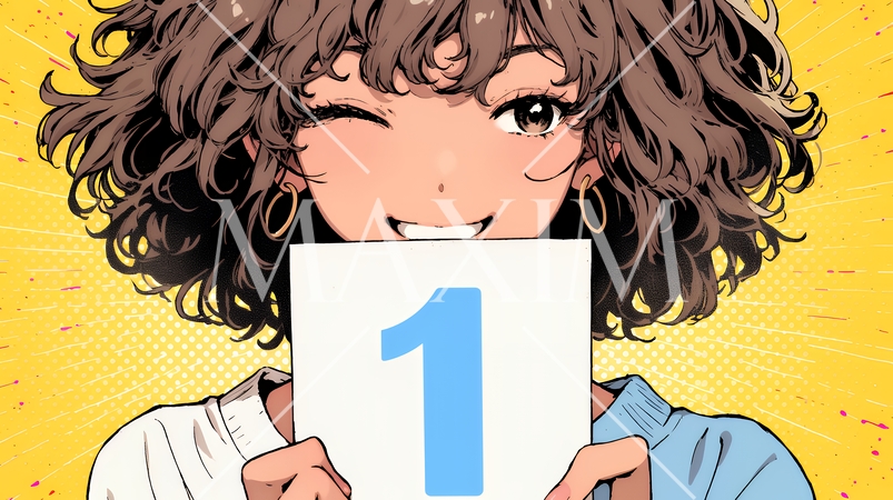 数字の「1」を掲げている若い女性